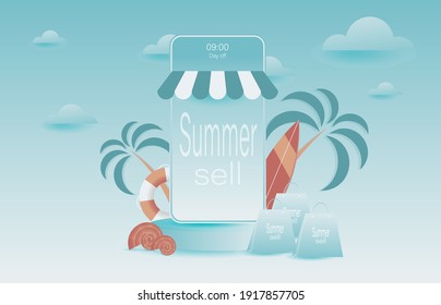 Concept of online shopping via mobile phone In the summer Vector