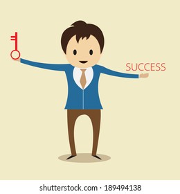 Concept of online success,Young businessman with a key to the su