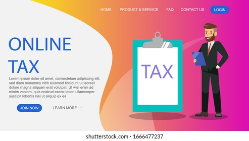 Concept of Online tax payment vector illustration, people filling tax form, can use for, landing page, template, ui, poster.
