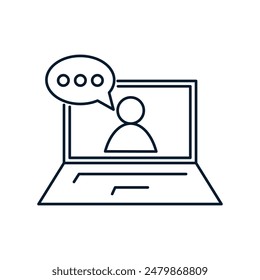 Concepto de formación en línea, educación. Vector lineal aislado sobre fondo blanco.