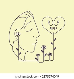 the concept of online treatment and psychology at a distance. Contour of a young man who listens to a doctor online