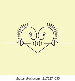 the concept of online treatment and psychology at a distance. A heart contour made of headphones with sound waves