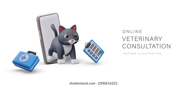 Concepto de consulta veterinaria en línea. Publicidad de servicios de aplicaciones telefónicas