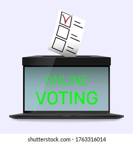 Concept of online voting, elections, survey on the laptop. Political competition with modern system