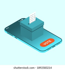 The concept of online voting using the phone. Vector illustration in isometric style.