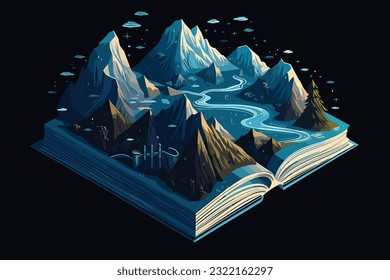 Concept of an open magic book with christmas tree open pages space milky vector art illustartion.