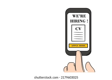 Concept of open recruitment for human resource from job seeker mobile apps. Vector illustration design