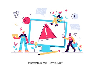 Concept operating system error warning. 404 error web page vector illustration, Error warning window operating system. Vector for web page, banner, presentation, social media, documents, posters. 