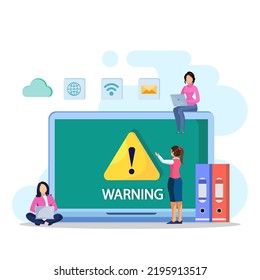 Concept operating system error warning. Vector illustration warning notification security and virus protection