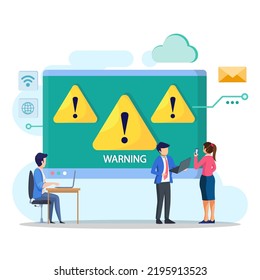 Concept operating system error warning. Vector illustration warning notification security and virus protection