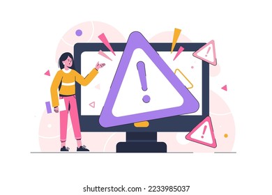 Concept operating system error warning for web page, banner, presentation. Mistake caution, social media, documents. 404 web page error, operating system error warning window. Vector flat illustration