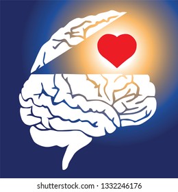 Concept of the opposition between love and reason in men and women with the symbols of the brain and the heart.