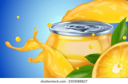 The concept of an orange drink in a tin can. Vector illustration.