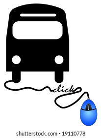 concept of ordering a bus ticket online - bus connected to computer mouse