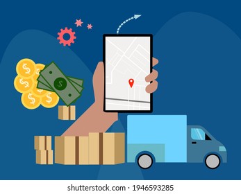 Concept of ordering online, advantages of having an online business and the form of transport with boxes