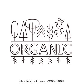 The concept of organic and natural food production with trees made in linear style. Can be used for print or web designs.