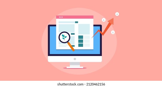 Concept Of Organic SEO, Search Engine Algorithm Driven Search Results, Website Optimization For Organic Search Ranking - Flat Design Vector Illustration With Icons