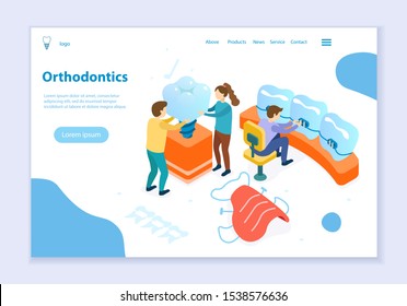 Concept of orthodontics, web template, 3d isometric vector illustration for graphic and web design