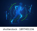 concept of orthopedic technology or bones and joints medical treatment, graphic of running man with x-ray interface