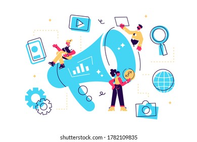 Concept Outbound marketing for web page, banner, presentation, social media, documents, cards, posters. Vector illustration Offline or interruption marketing, permission marketing, digital marketing.