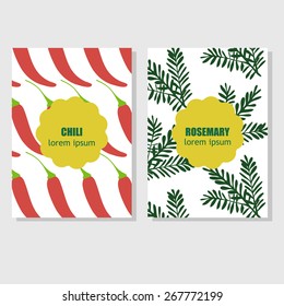 Concept for packing design. Set seamless hand drawn patterns with different aromatic herbs and spices. 