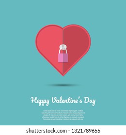 Concept padlock in heart shape. Heart door locked with padlock. Valentine's Day. Vector illustration flat 