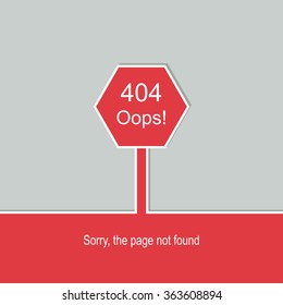 Concept page 404.  Sorry, page not found. Template reports that the page is not found. 404 connection error.  Vector. 