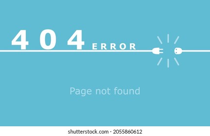 Concept page lost connection on internet with text 404 Error page not found on blue background flat vector design.