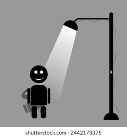 Concept of a painter who paints the glow of the street light at night. Vector illustration