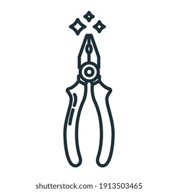 Concept pair of pliers construction tool icon, combination pliers toolkit professional instrument flat line vector illustration, isolated on white. Renovation house stuff, builder device.