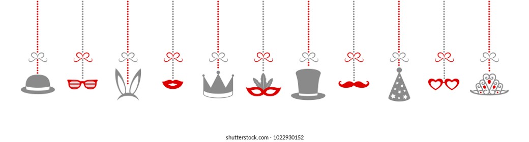 Concept of a panoramic banner with funny party elements. Decoration for carnival, party, birthday and photobooth. Vector.