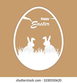 Concept paper happy easter with egg and rabbit. illustration vector