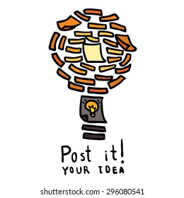 Concept paper light bulb metaphor for good idea with text.