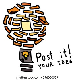 Concept paper light bulb metaphor for good idea with text.