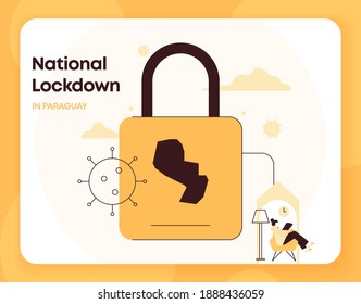 Concept of Paraguay National Lockdown. Paraguay border closure from Coronavirus or Covid-19. Stay at home, Quarantine, Isolation, Prevent Spread alert.