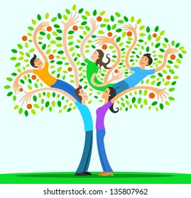 Concept of Parents protecting their children resulting in a fruitful, happy family.