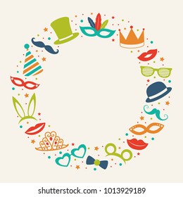 Concept of a party background with funny elements. Carnival, photo booth and birthday party. Vector.