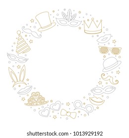 Concept of a party background with funny elements. Carnival, photo booth and birthday party. Vector.