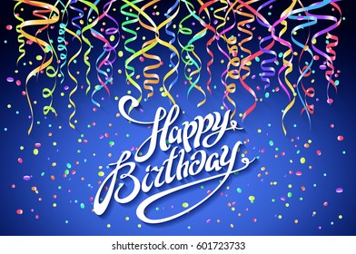 concept party on blue background top view happy birthday confetti vector - modern flat design style art