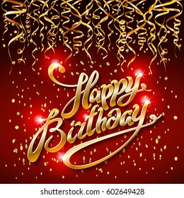 concept party on dark background top view happy birthday gold confetti vector - modern flat design style art