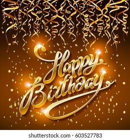 concept party on dark background top view happy birthday gold confetti vector - modern flat design style art