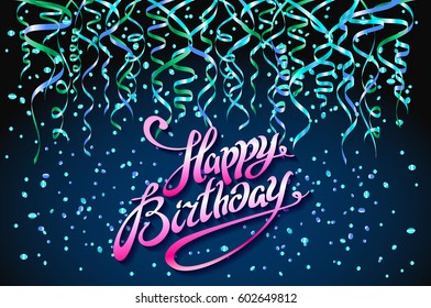 concept party on dark blue background top view happy birthday confetti vector - modern flat design style art
