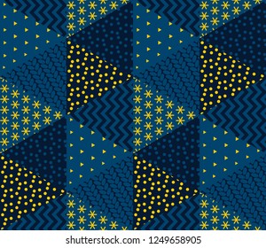 Concept patchwork xmas design for header, banner, card, poster, invitation. Seamless winter Christmas geometry pattern.