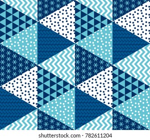 Concept patchwork xmas design for header, banner, card, poster, invitation. Seamless winter Christmas geometry pattern.