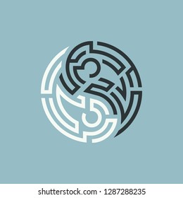 concept of path of balance, shape of yin yang symbol combined with maze