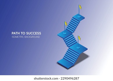 The concept of the path to success on a blue background. Staircase up in a isometric style. Digital path abstract vector illustration