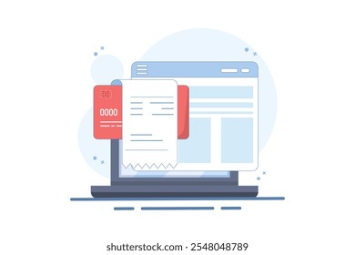 Conceito de fatura de pagamento confirmada aprovada via cartão de pagamento no computador laptop, fatura de dinheiro digital eletrônica transação de pagamento bem-sucedida, recibo concluído, ideia de pagamento verificada válida.