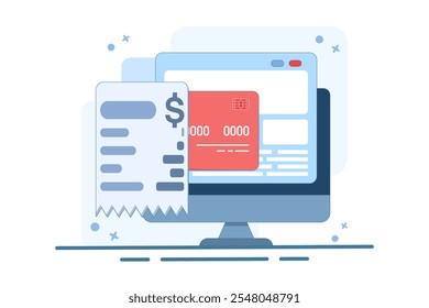 Conceito de fatura de pagamento confirmada aprovada via cartão de pagamento no computador laptop, fatura de dinheiro digital eletrônica transação de pagamento bem-sucedida, recibo concluído, ideia de pagamento verificada válida.