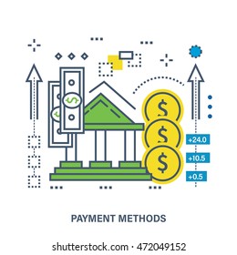 Concept of payment methods. Color Line icons. Flat Vector illustration