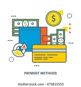 Concept of payment methods. Color Line icons. Flat Vector illustration